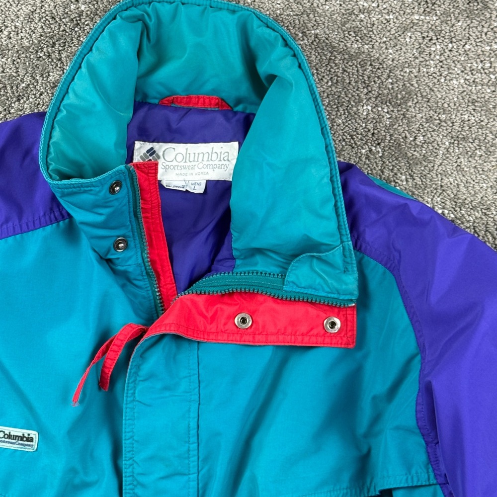 Vintage 90s Columbia Powder Keg Mens L Radial Sleeve Teal Purple Ski Jacket